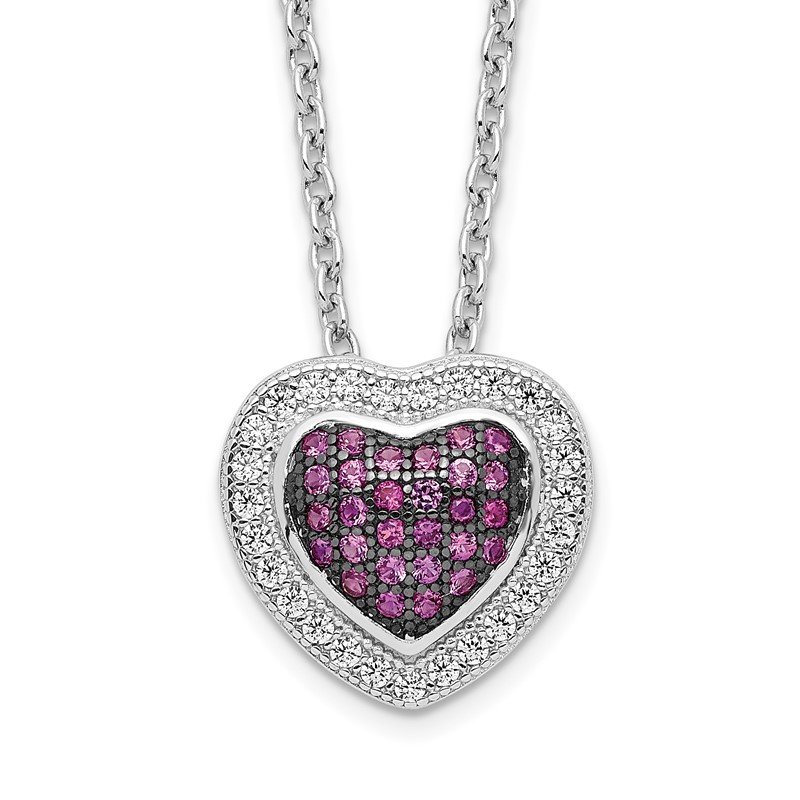 Sterling Silver Pink & White CZ Brilliant Embers Polished Heart Necklace Sterling Silver Pink & White CZ Brilliant Embers Polished Heart Necklace