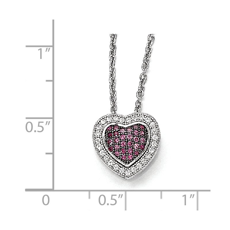 Sterling Silver Pink & White CZ Brilliant Embers Polished Heart Necklace Sterling Silver Pink & White CZ Brilliant Embers Polished Heart Necklace