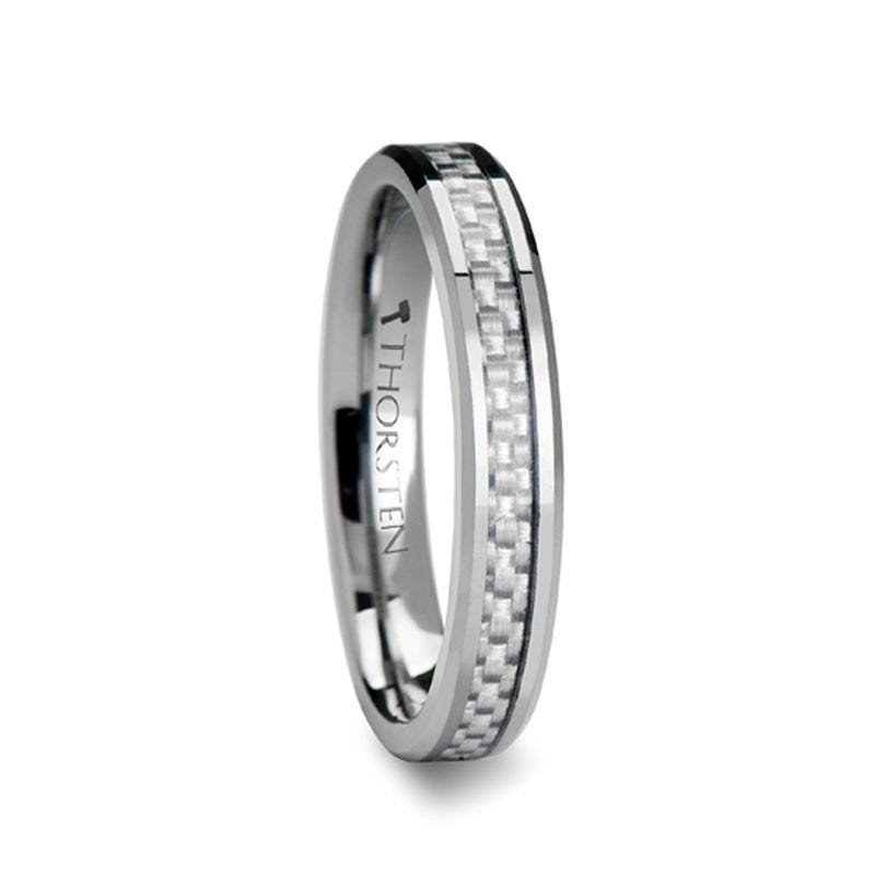 Thorsten ULTIMUS Tungsten Carbide Ring with Beveled White Carbon Fiber Inlay - 4mm - 12mm Thorsten ULTIMUS Tungsten Carbide Ring with Beveled White Carbon Fiber Inlay - 4mm - 12mm