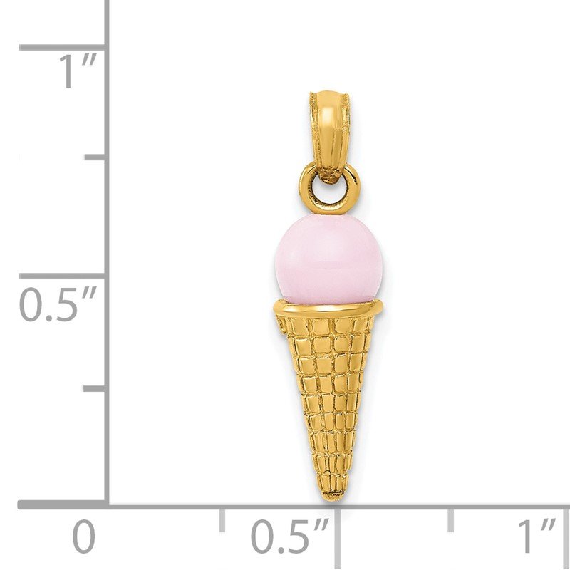 Quality Gold 14K Satin Polished 3D Pink Quartz Ice Cream