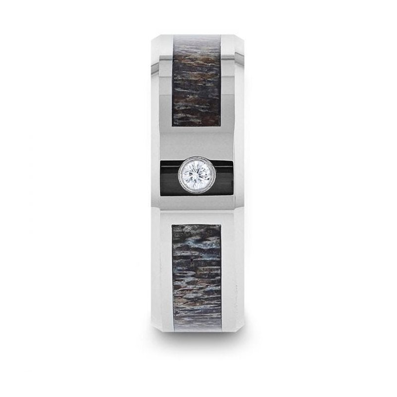 Thorsten COLTON Tungsten Carbide Ombre Deer Antler Inlay Polished Beveled Edges with Diamond - 8mm Thorsten COLTON Tungsten Carbide Ombre Deer Antler Inlay Polished Beveled Edges with Diamond - 8mm