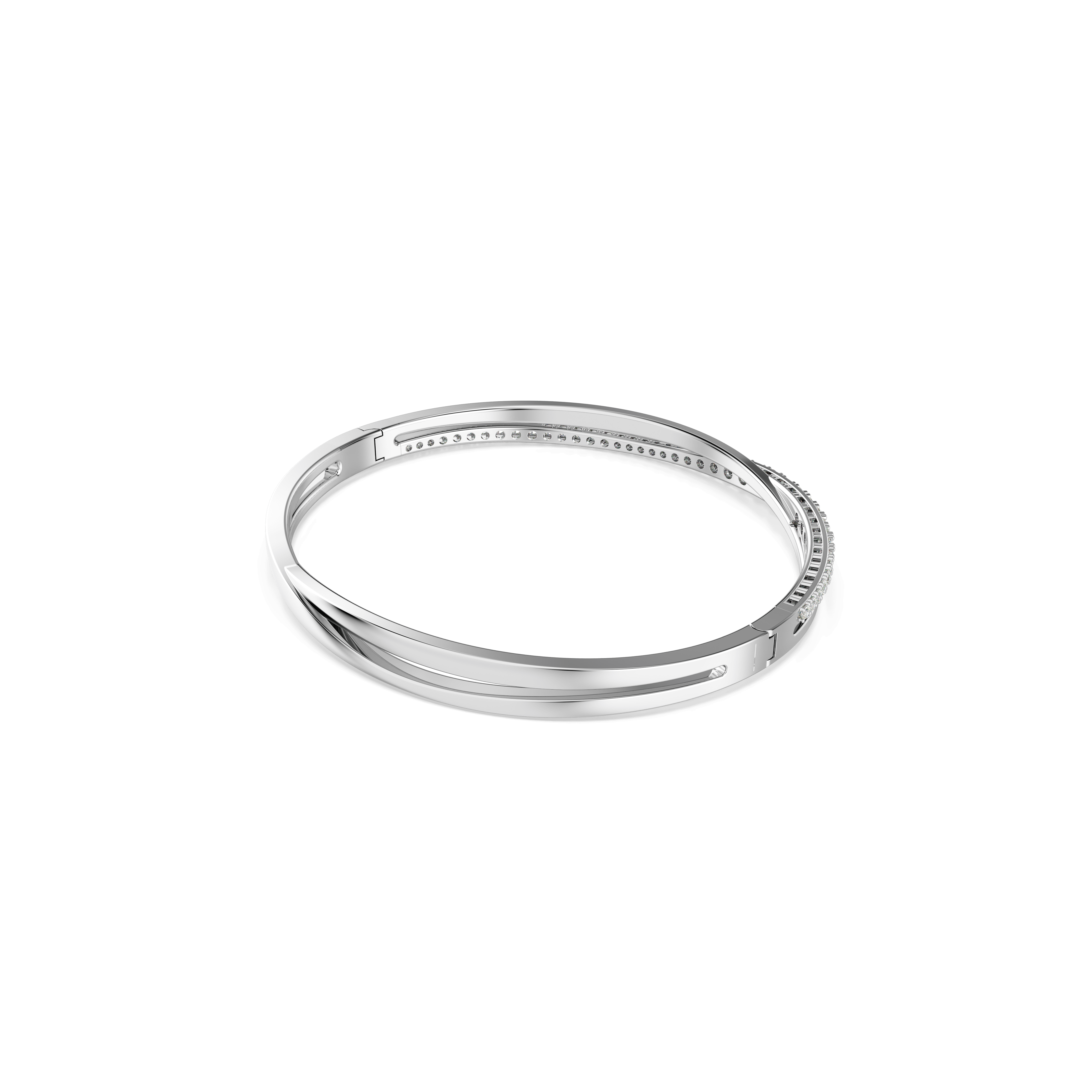 Swarovski Hyperbola bangle, Round cut, White, Rhodium plated