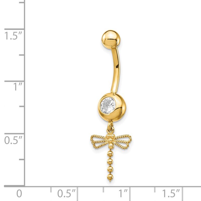 14k Gold 14 Gauge CZ Dragonfly Dangle Belly Ring 14k Gold 14 Gauge CZ Dragonfly Dangle Belly Ring