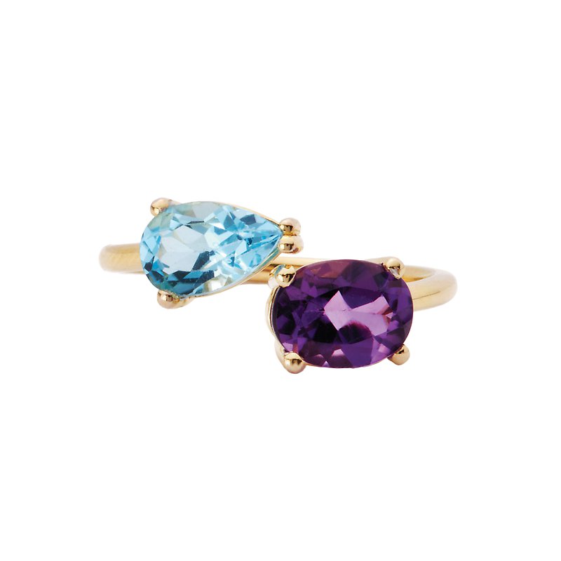 14k outlets White Gold Amethyst and Swiss Blue Topaz Three-Stone Ring Size 7