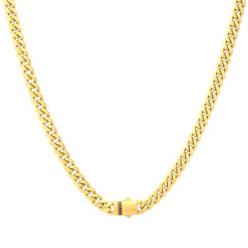 INOX Jewelry 8mm 18Kt Gold IP Miami Cuban Chain Necklace with CNC