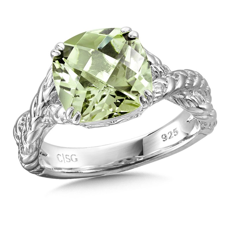 Sterling discount Silver 10x10 Cusion Cut Green Amethyst Solitair Ring