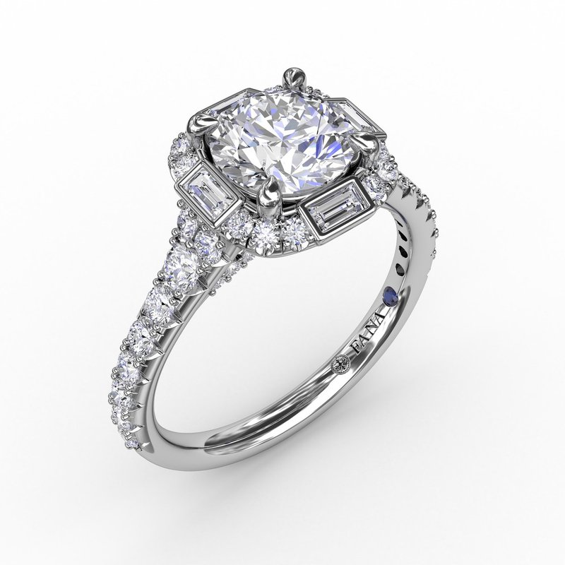 Fana Cushion Shaped Diamond Halo Engagement Ring With Baguettes S3286 Diamond District