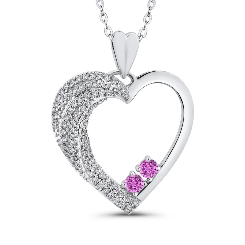 10k White Gold shops Pink Sapphire & Diamond Love Heart Pendant Charm