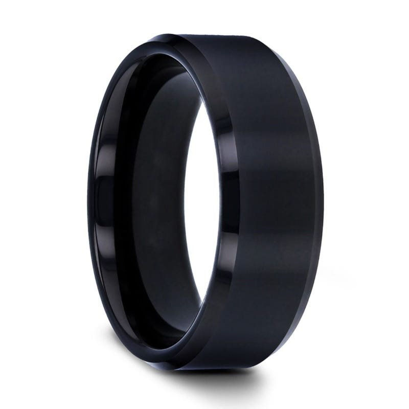 Thorsten INFINITY Black Tungsten Ring with Beveled Edges - 4mm - 12mm