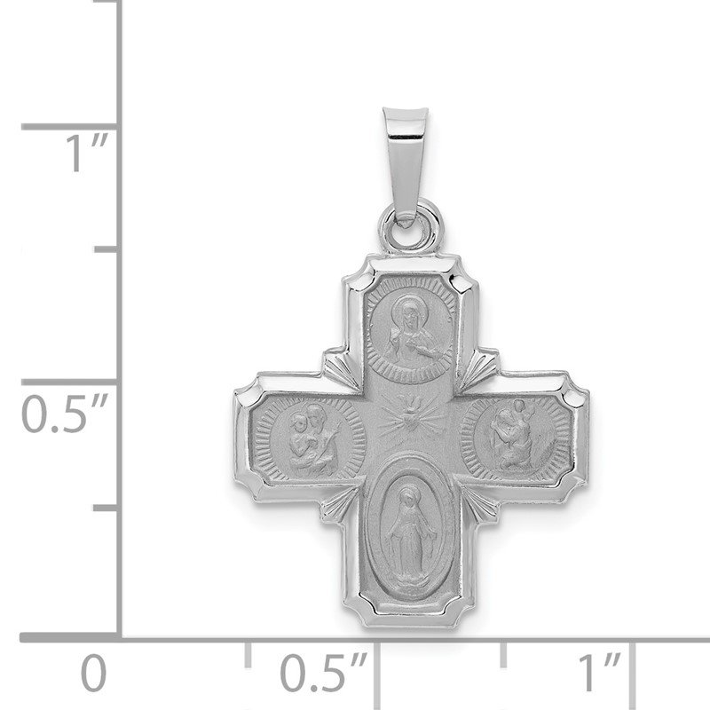 QG 14k White Gold Polished / Satin Four Way Medal Hollow