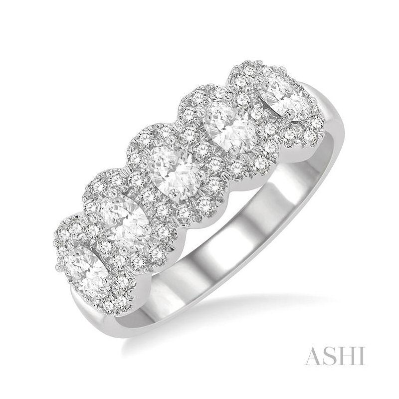 ASHI Oval Shape 5 Stone Halo Half Eternity Diamond Wedding