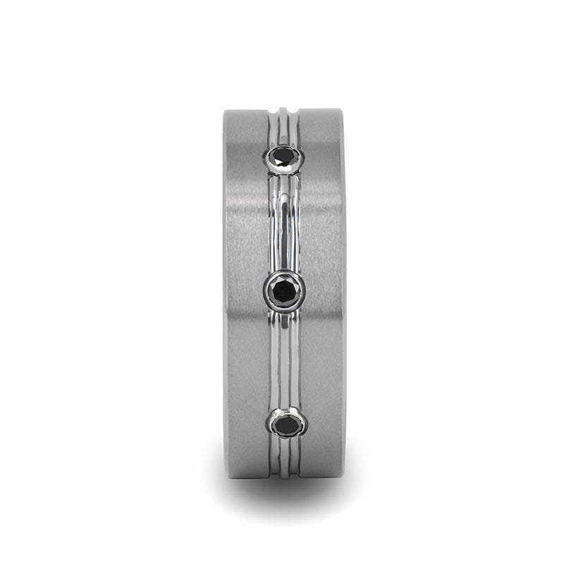 Thorsten ROYALE 3 Black Diamond Satin Finished Tungsten Ring Grooved Center and - 8mm Thorsten ROYALE 3 Black Diamond Satin Finished Tungsten Ring Grooved Center and - 8mm