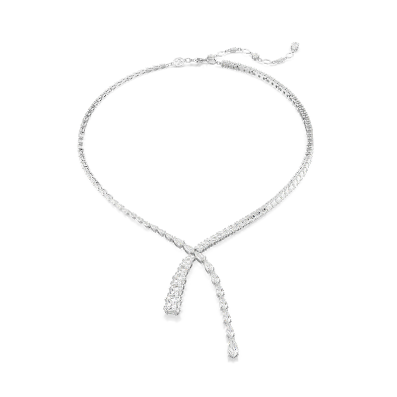 Swarovski Matrix Y necklace, Mixed cuts, White, Rhodium plated