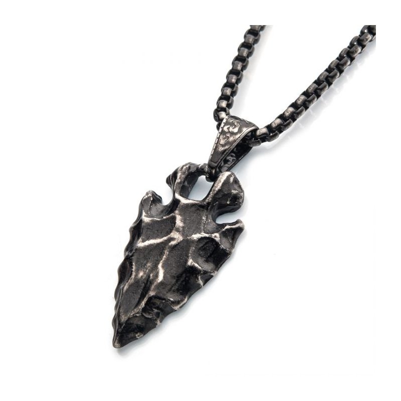INOX Jewelry Gun Metal Plated Chiseled Arrowhead Pendant