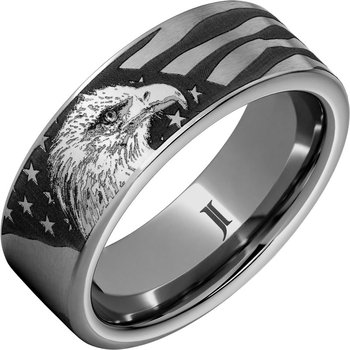 The American Eagle - Rugged Tungsten Ring With Bald Eagle and American Flag Engraving RMWA007929