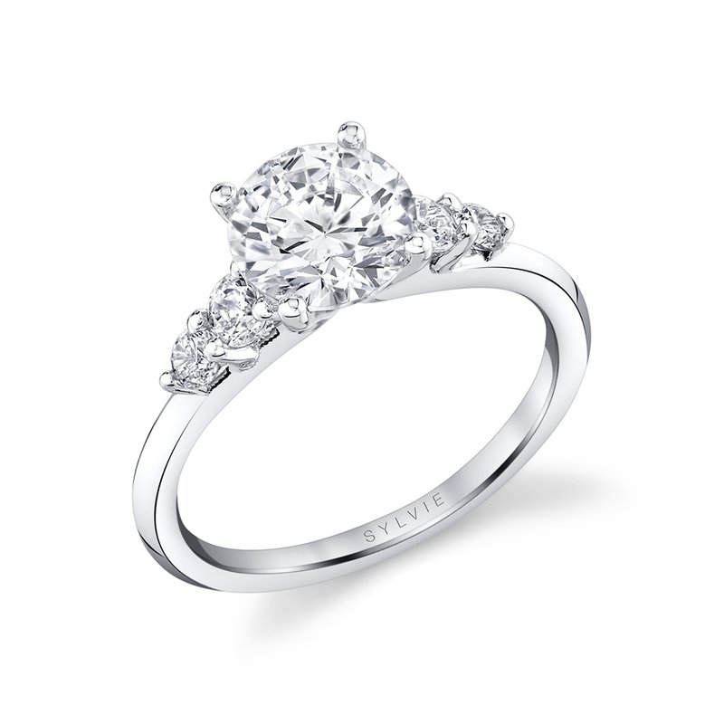 Sylvie Round Cut Multi Side Stone Engagement Ring - Daria