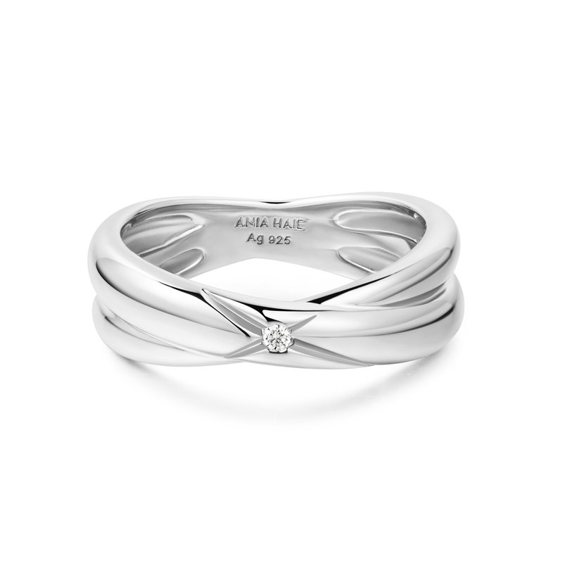 ANIA HAIE Silver Cross Double Ring R061-06H-54 - Diamonds