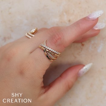 Shy Creation 0.48CT 14K Y/G DIAMOND BRIDGE GEO CUT RING SC55026912