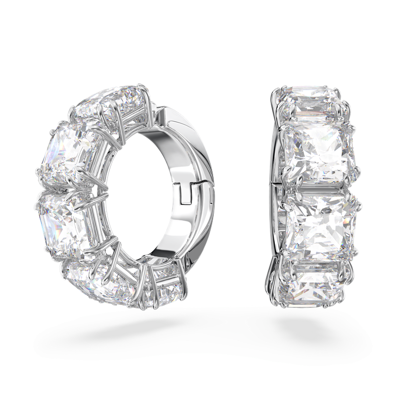 Swarovski Millenia clip earrings, Square cut, White, Rhodium