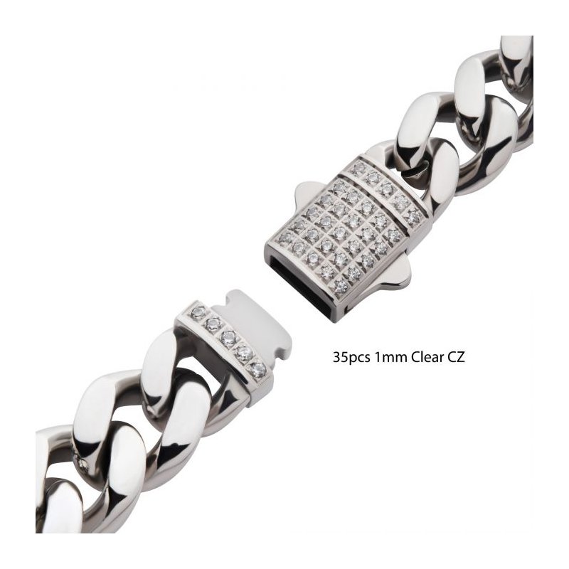 INOX Jewelry 8mm Steel Miami Cuban Chain Bracelet with CNC