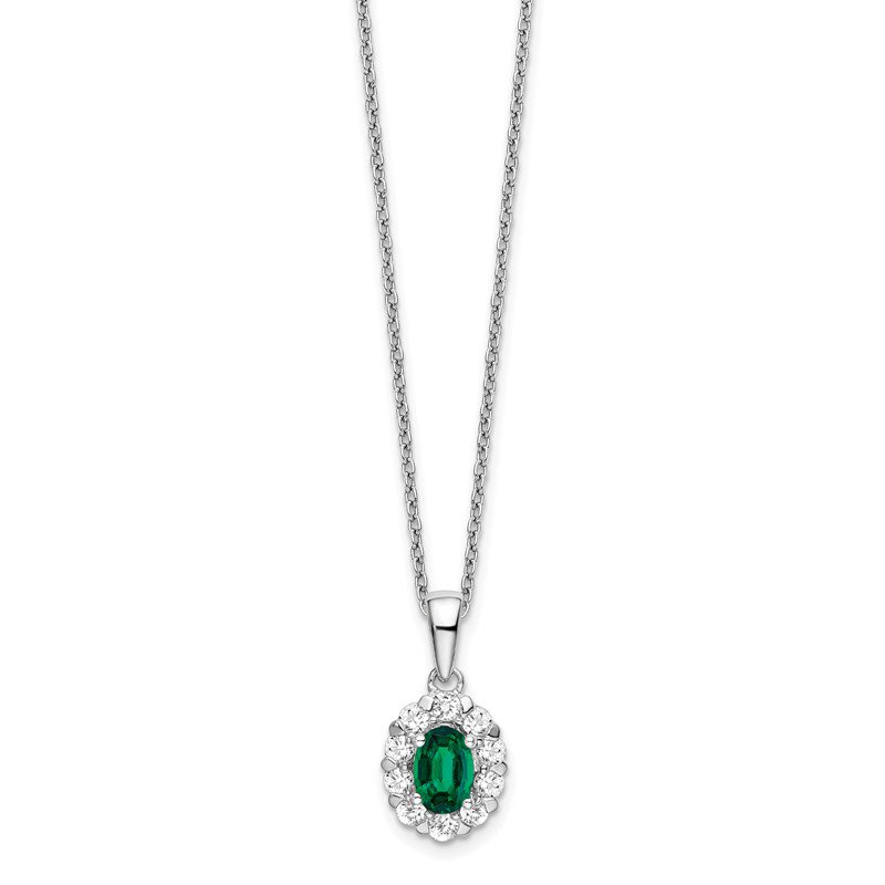14K White Gold Lab Grown Diamond & Oval Emerald Pendant Necklace 14K White Gold Lab Grown Diamond & Oval Emerald Pendant Necklace