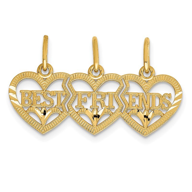 Quality Gold 14k Triple Heart Diamond-cut BEST FRIENDS 3-Piece