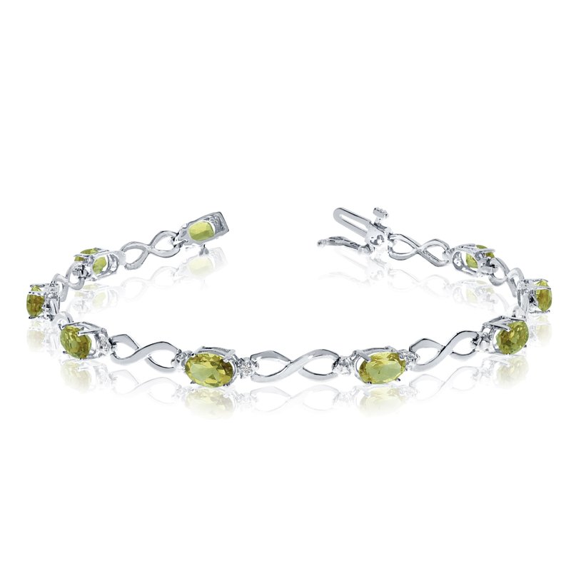 Color Merchants 14k White Gold Oval Peridot and Diamond