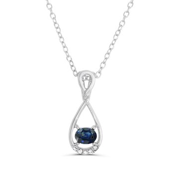 Elegant Blue Sapphire Pendant with Diamond Accent JJP90764