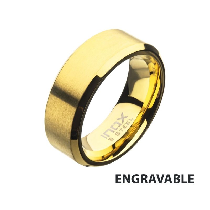 INOX Jewelry 8mm Matte Finish 18Kt Gold IP Steel Beveled Comfort