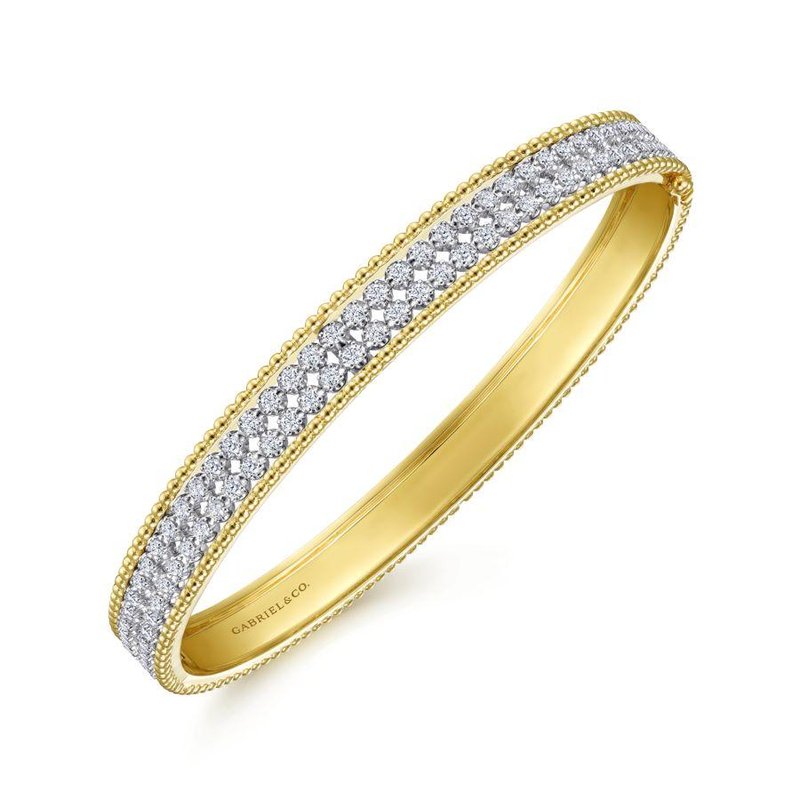 Gabriel Fashion Bestsellers 14K White-Yellow Gold Diamond Bangle