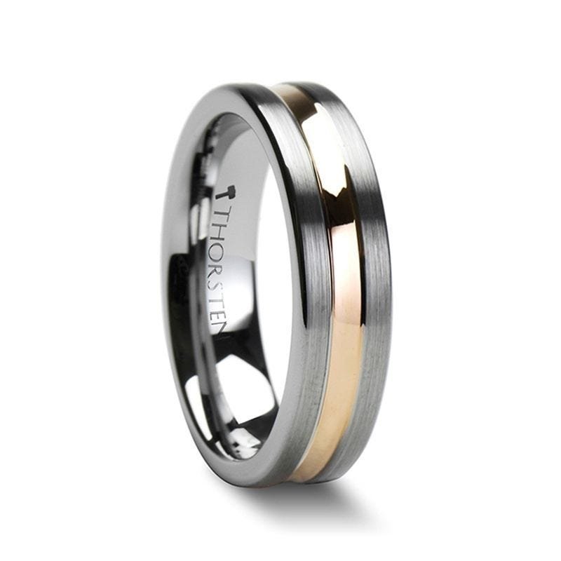 Thorsten ZEUS Flat Brushed Finish Tungsten Carbide Ring with Rose Gold Plated Groove - 4mm - 10mm Thorsten ZEUS Flat Brushed Finish Tungsten Carbide Ring with Rose Gold Plated Groove - 4mm - 10mm