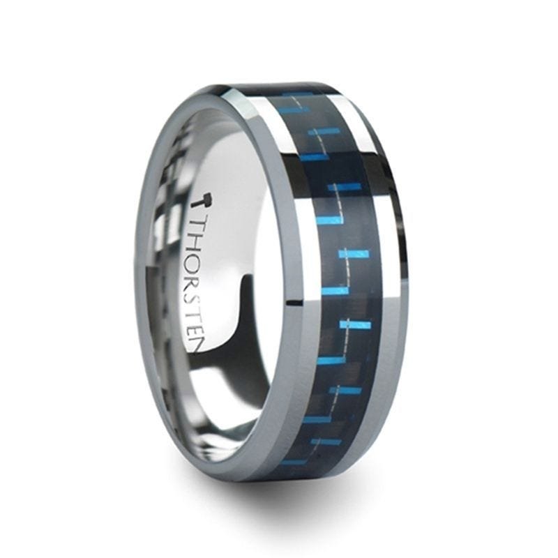 Thorsten AUXILIUS Tungsten Carbide Ring with Black & Blue Carbon Fiber Inlay - 6mm - 10mm Thorsten AUXILIUS Tungsten Carbide Ring with Black & Blue Carbon Fiber Inlay - 6mm - 10mm