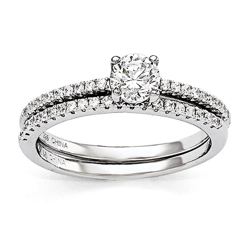 Sterling Silver CZ Brilliant Embers 2-Piece Wedding Set Sterling Silver CZ Brilliant Embers 2-Piece Wedding Set