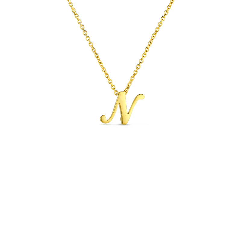 18K Small Script Initial 'N' Pendant On Chain
