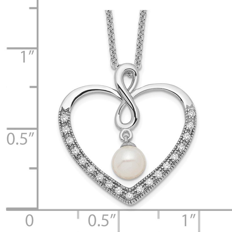 Sterling Silver CZ & Cultured Pearl 'My Friend' Heart Necklace