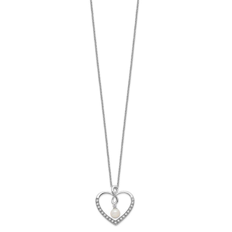 Sterling Silver CZ & Cultured Pearl 'My Friend' Heart Necklace