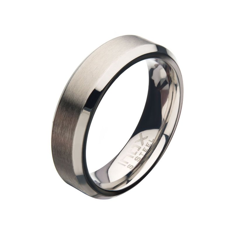 INOX Jewelry 6mm Matte Stainless Steel Beveled Wedding Band Ring