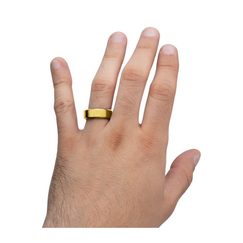 INOX Jewelry 8mm Matte Finish 18Kt Gold IP Steel Beveled Comfort