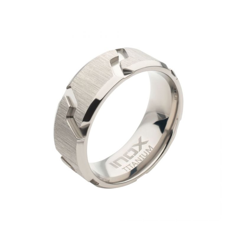 INOX Jewelry Black IP Titanium Tread Pattern Ring with Half