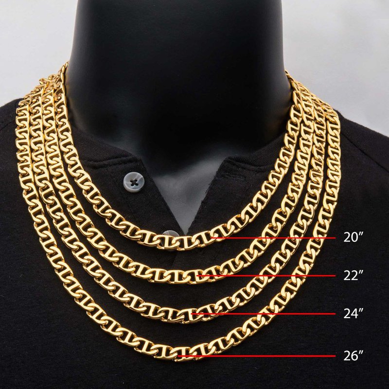 INOX Jewelry 8mm 18Kt Gold IP Mariner Link Chain Necklace NSTC0108G -  RingMaster Jewelers