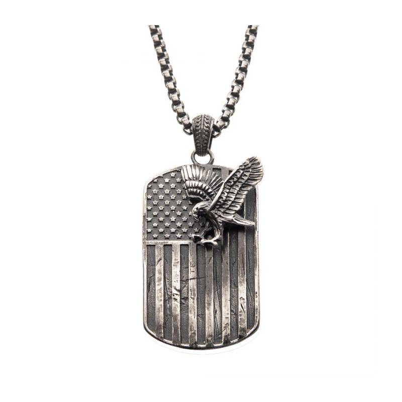 INOX Jewelry Gun Metal Plated Rugged American Flag with