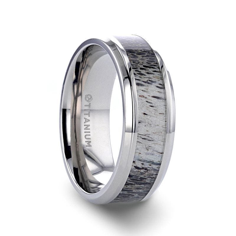 Thorsten CAIBOU Titanium Men's Wedding Band with Ombre Deer Antler Inlay - 8mm Thorsten CAIBOU Titanium Men's Wedding Band with Ombre Deer Antler Inlay - 8mm