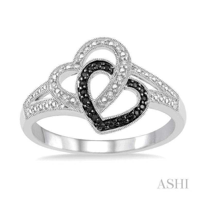 ASHI Silver Heart Shape Black Diamond Fashion Ring