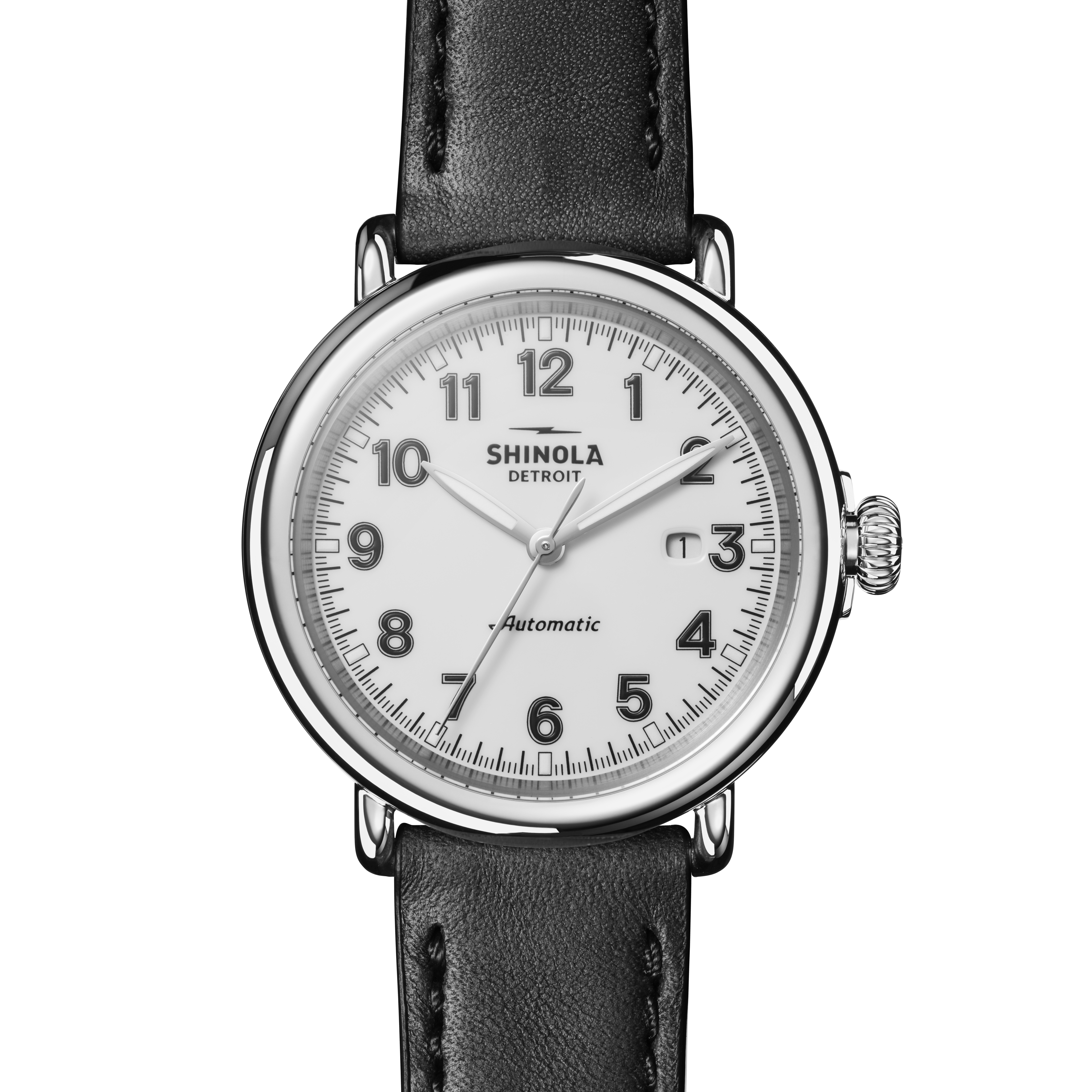 Shinola The Runwell Automatic 45mm White Dial Leather Strap Watch