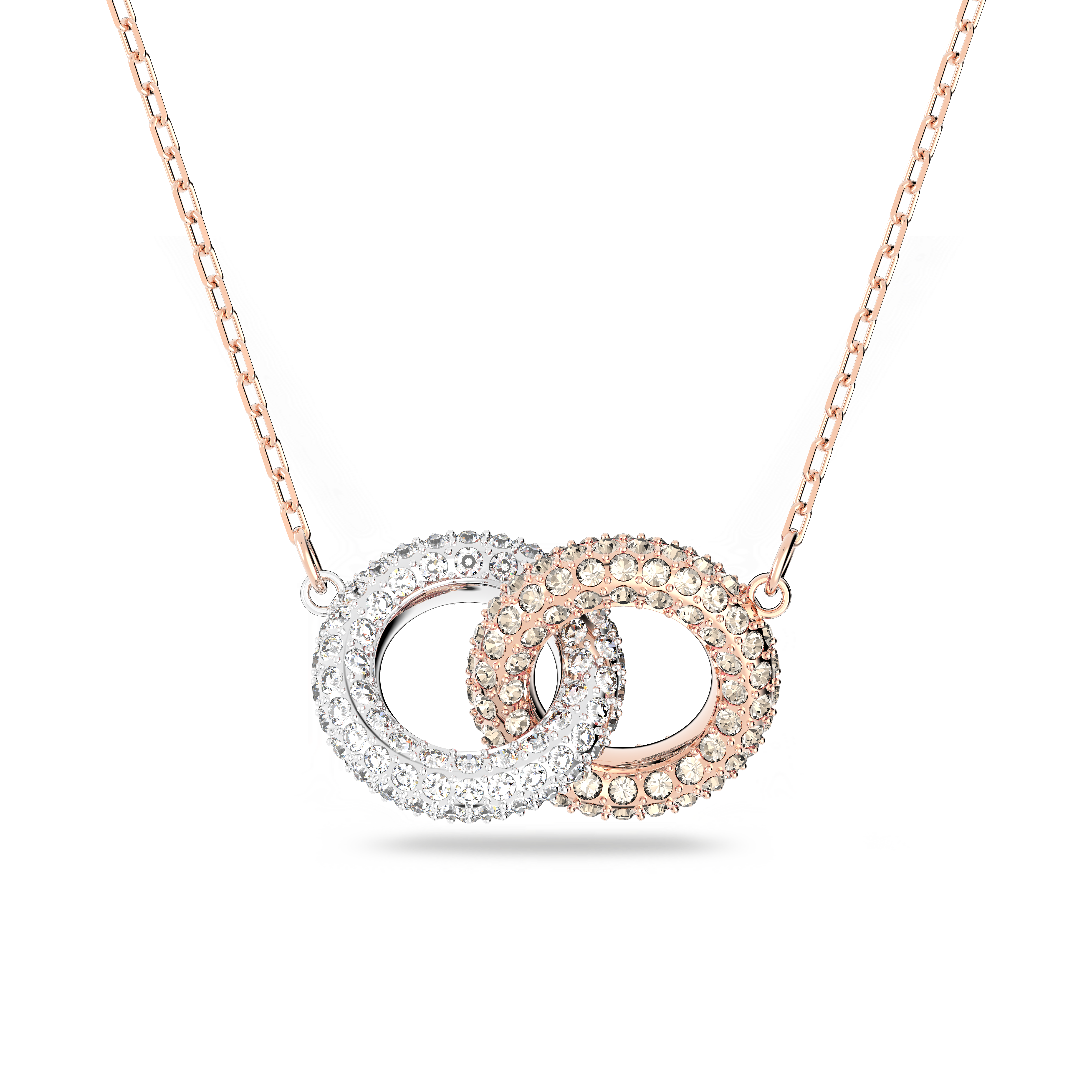 Swarovski Stone necklace, Intertwined circles, White, Rose gold