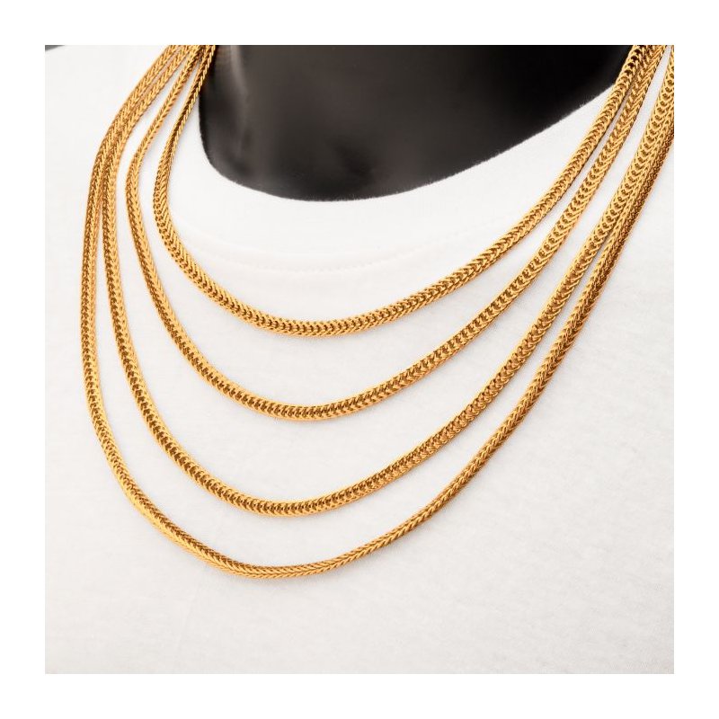 INOX Jewelry 4mm 18Kt Gold IP Foxtail Chain Necklace NSTC2004G