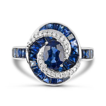 14K White Gold Blue Sapphire and Diamond 0.112cts Ring R12803SB6W4