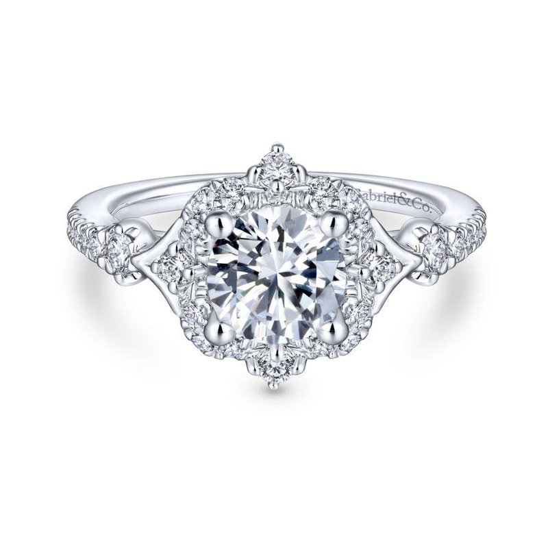 Gabriel Bridal Unique 14K White Gold Vintage Inspired Halo Diamond