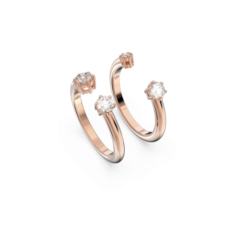 Constella ring, Set (2), Round cut, White, Rose gold-tone plated