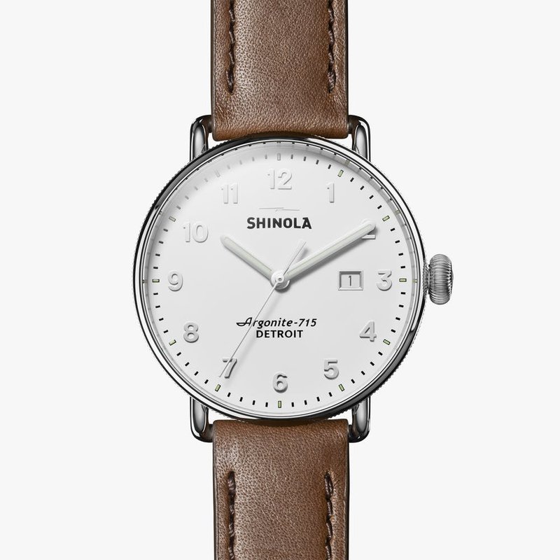サンメル Shinola The Canfield 43mm Alabaster Dial Leather Strap Watch